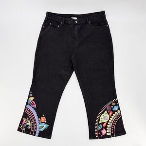 DG By Diane Gilman Womens Embroidered Crop Jeans Black Stretch 16W Stretch Boho